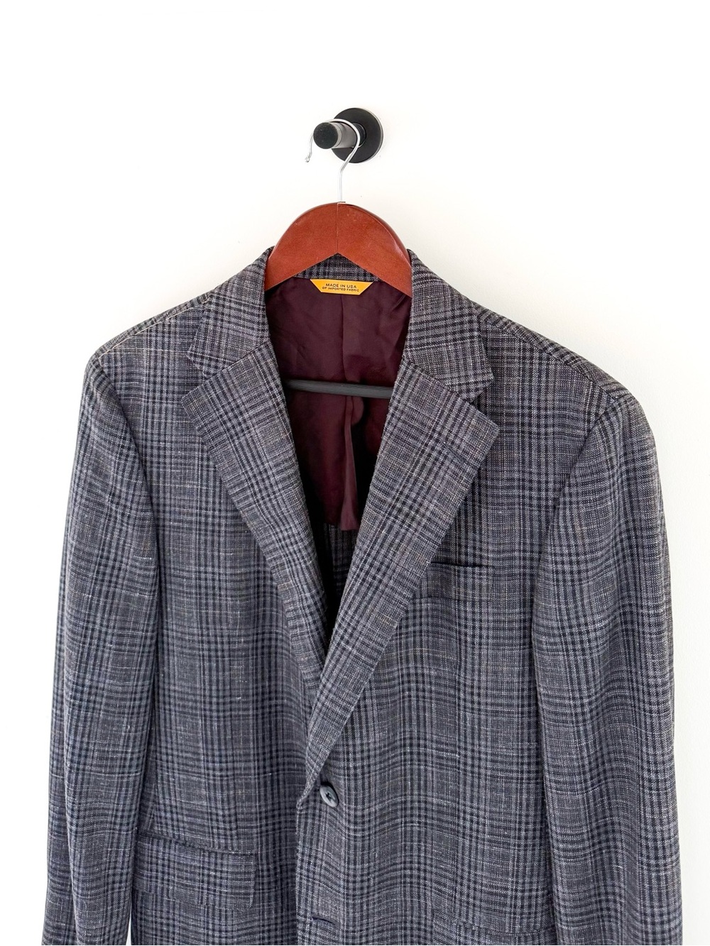 NEW Hickey Freeman Wool Silk Linen Gray Blue Plaid Blazer Sport Coat 40R Men's - Picture 7 of 16